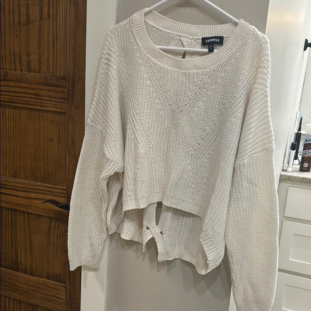 Express Cream Knit Cropped Sweater